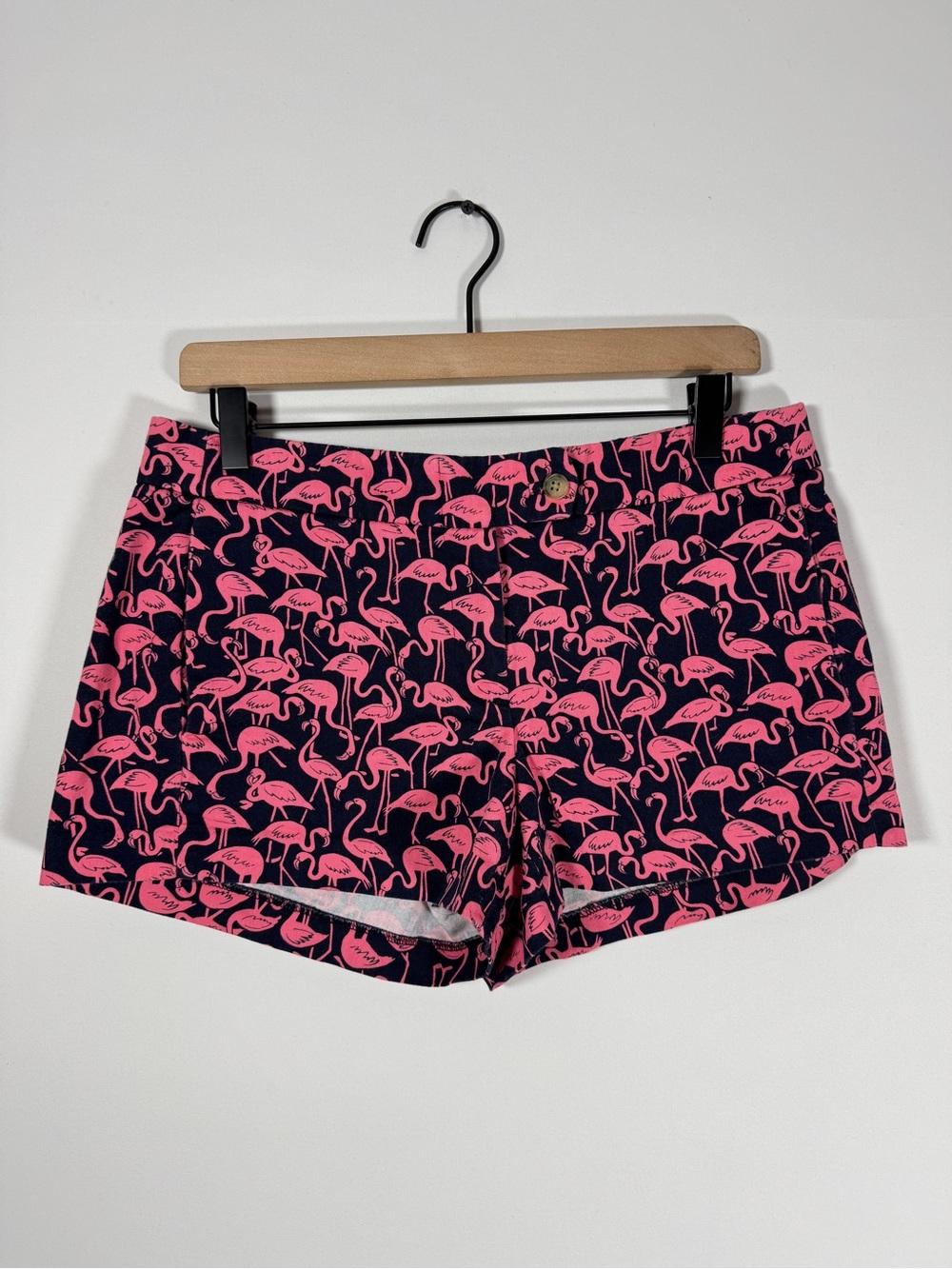 WS7 {J. Crew} "City Fit" Navy Blue Pink Flamingo Print Khaki Chino Shorts